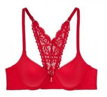 Victoria's Secret Body By Victoria Lightly Lined Plunge Bra 32D Red Lace