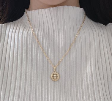 Gold Medallion CC Button Necklace