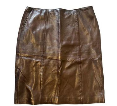 Chocolate leather pencil skirt