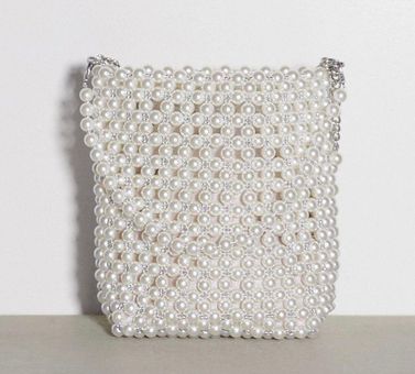 PEARL BEAD MINI BUCKET BAG - White