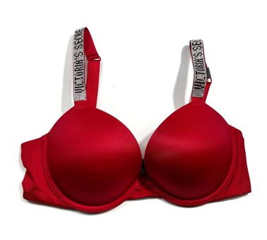 Victoria's Secret Very Sexy Shine Rhinestone Strap Red Push Up Bra 36C NWT  Size 36 C - $50 (28% Off Retail) New With Tags - From maddie