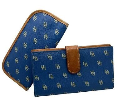 Dooney & Bourke Blue and Tan Signature Checkbook Wallet