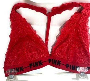 PINK - Victoria's Secret Red/Black Logo Lace Bralette.. Size:Large