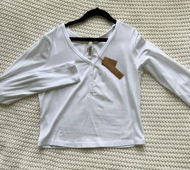 Skims New Vintage Long Sleeve Cropped Henley In Stock Availability and