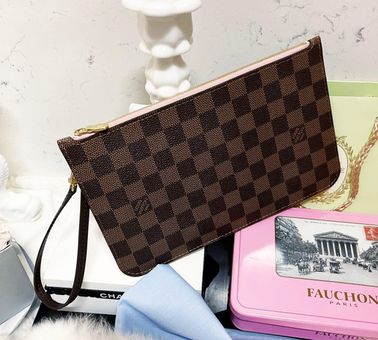 Louis Vuitton Neverfull Pochette Pouch Damier Ebene Brown Rose Ballerine