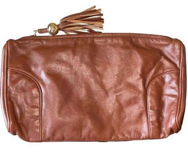 Lewis Vintage Leather Clutch Handbag Purse Zipper Gold Tassel Brown Leather  - $32 - From Pritandproper