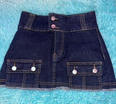 Black Wash with Studs Pleated Denim Mini Skirt