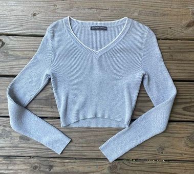 BRANDY MELVILLE Women's Knit Grey Cropped V Neck Sweater Long Sleeve Size  XS/S