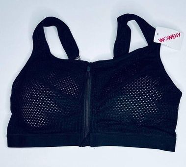 Woweny Zip Front Black Racerback Sports Bra New XXL Size XL