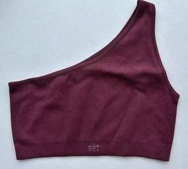 Set Active Sports Bra Sculptflex Ribbed One Shoulder Burgundy Sz