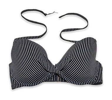 Shade & Shore NWOT 38DD Underwire Black White Stripe Front Twist Push Up Swimsuit  Bikini Top New - $30 - From apricklycactus