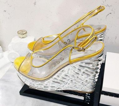 Chanel Authentic Rare Limited Edition Yellow & Silver Wave Platform Wedge  Heels Size undefined - $400 - From SAMANTHA