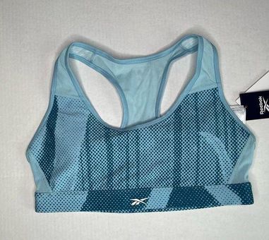 Reebok Lux Racerback Blue Padded Sports Bra Mesh Back Size