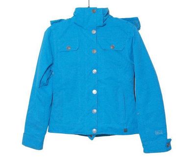 Nils Womens Ski Jacket Blue Stripe Waist Length Snap Hood Waterproof Mock  Neck 2 - $125 - From Stephanie