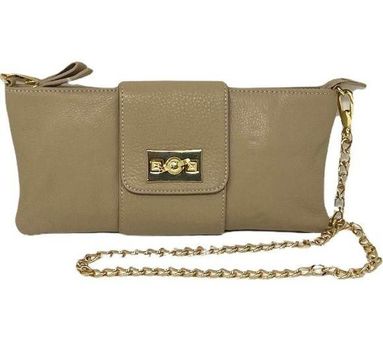 Taupe crossbody phone bag in genuine leather