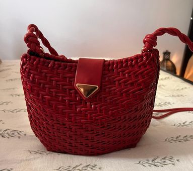 Zara Womens Shoulder Mini Basket Bag with Straw Woven Flowers