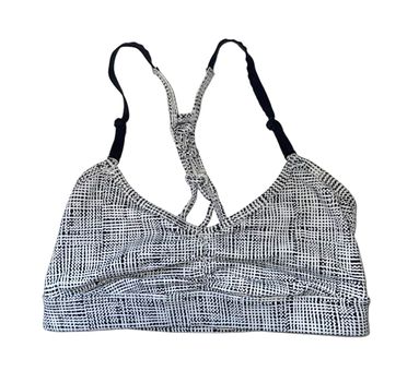 PrAna Elixir Gray & Black Printed Strappy Racerback Sports Bra