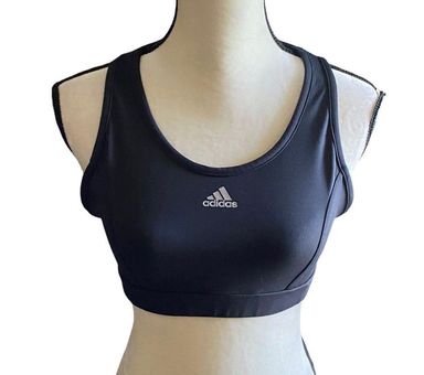 Adidas -BLACK SPORTS BRA-SIZE LARGE 3 reflective stripes on back, excellent  condition Measurements: Bust: armpit to armpit 15-18 inches Band under  bodice: side to side 14-17 inches Black - $18 - From Sherri