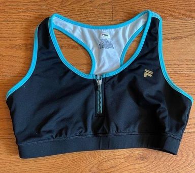 FILA SPORTS BRA ATHLETIC RAZOR BACK BLACK BLUE TRIMMED WOMEN'S SIZE LARGE -  $10 - From Alexandra