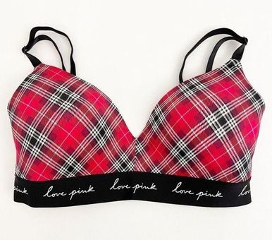 PINK - Victoria's Secret Victoria's Secret Pink Wear Everywhere Wireless  Lightly Lined Bra Plaid 36DD Red Size undefined - $35 - From Marie