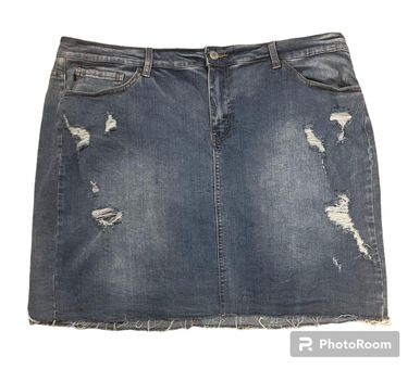 Plus Dark Blue Wash Ripped Rip Denim Skirt | PrettyLittleThing USA