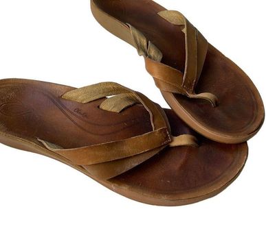 OLUKAI Kaekae Tan Brown Leather Flip Flop Sandals Size 8.5 9 52