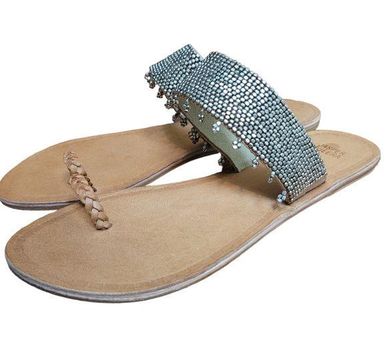 Asos Womens Beige Jute Beaded Sun Kiss Comfort Slip On Slide Sandals Size  10 | eBay