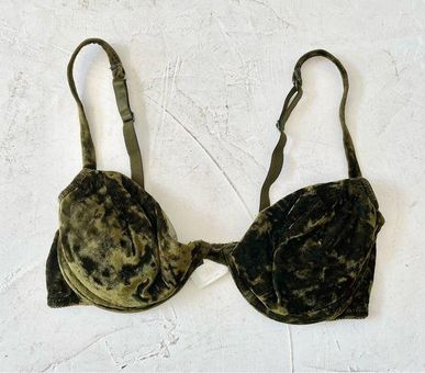 Victoria's Secret Vintage Crushed Velvet Bra Heart Tag Green