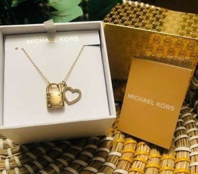 Michael Kors Padlock Pendant Necklace | Rose Gold Plated Sterling Silver |  Crystal Set MKC1629AN791 - James Moore Jewellers Kenilworth