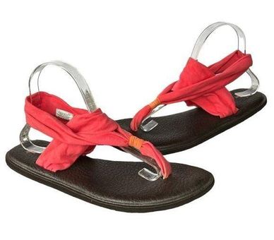 Sanuk Womens Yoga Sling 2 Flat Sandal Size 11 Red Stretch Knit