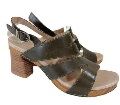 Dansko Ashlee Olive Leather Strappy Block Heel Sandals Size