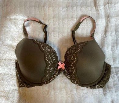Victoria's Secret Body by Victoria Olive Green Lace Pink Bow Push Up Bra  34D Size undefined - $29 - From bria