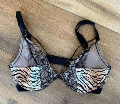 Victoria's Secret Bra Underwired 32DD Black Tan Satin Women's