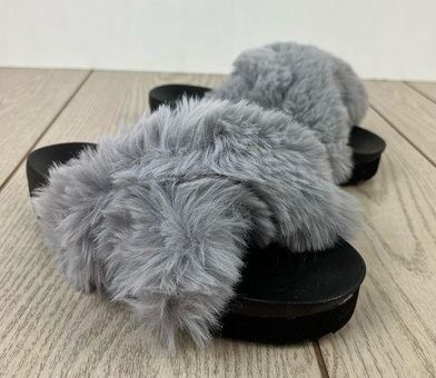 CELINE 870$ Triomphe Open Shearling Fur Slide Sandals - Signature Leather  Patch | eBay