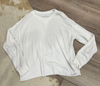 Hollister long sleeve waffle button up crop top in white