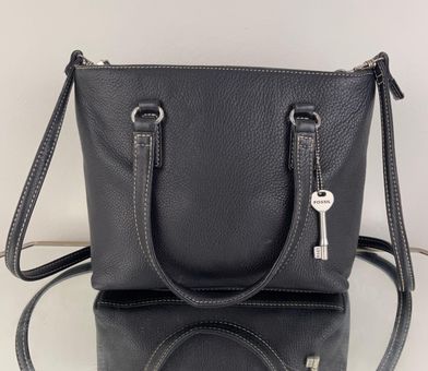 VTG Fossil Unisex Black Leather Organizer Shoulder Crossbody Bag 75082 EUC  - Women's handbags