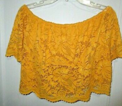 Ambiance Apparel Ambiance Yellow Lace Cropped Top - $10 (52