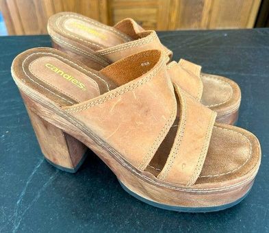 VTG 1980s 90s Candies Original Wooden Platform Sandals High Heels Slides  Size 9 | eBay