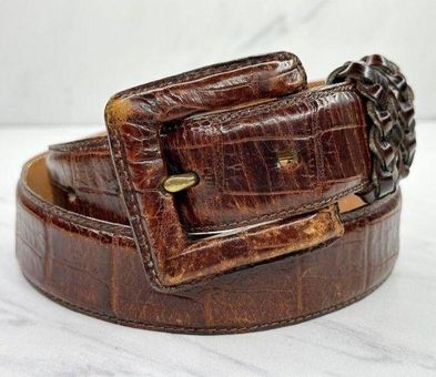 Vintage Brown Croc Embossed Leather Belt