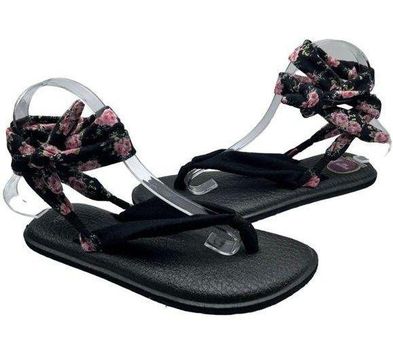 Sanuk Womens Slinged Up Yoga Mat Sandal Size 7 Black Floral