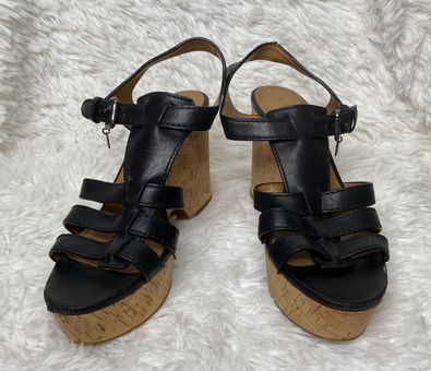 Coach Kennedy Open Toe Synthetic Wedge Sandals Black Size 7.5