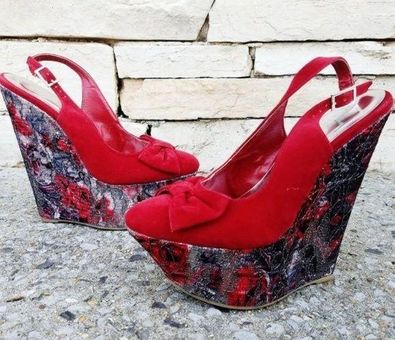 Velvet Flower Wedges –