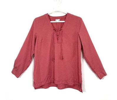 J.Jill Clay Pink Red Tencel Blouse Size Large Tie Lace Up Long Sleeve Tunic  Top - $35 - From Jane