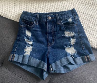 Aéropostale Curvy High-rise Denim Midi Shorts in Blue