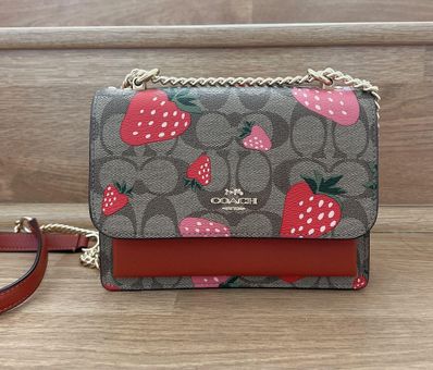 Coach Snap Wallet in Signature Canvas with Wild Strawberry Print Pouch