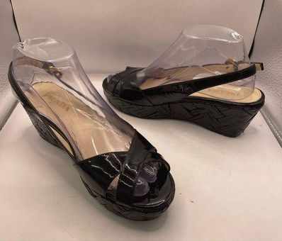 Prada Milano Patent Leather Nude Slingback Wedge Heels | Size 37.5 –  Jubilee Thrift