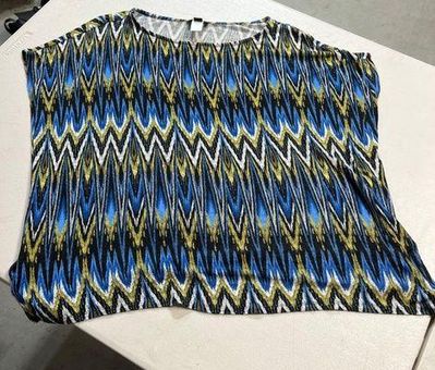 J.Jill Wearever Collection Black Blue Yellow Abstract Print Short Sleeve  Top Size L petite - $15 - From Sophia