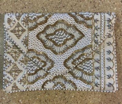 Etched in Stone Cream Beaded Clutch