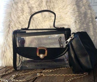 Clear bag & black zipper bag with gold detachable chain shoulder