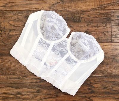 vintage • white lace cropped bustier corset strapless sheer sexy longline  bra Size undefined - $45 - From Ellen